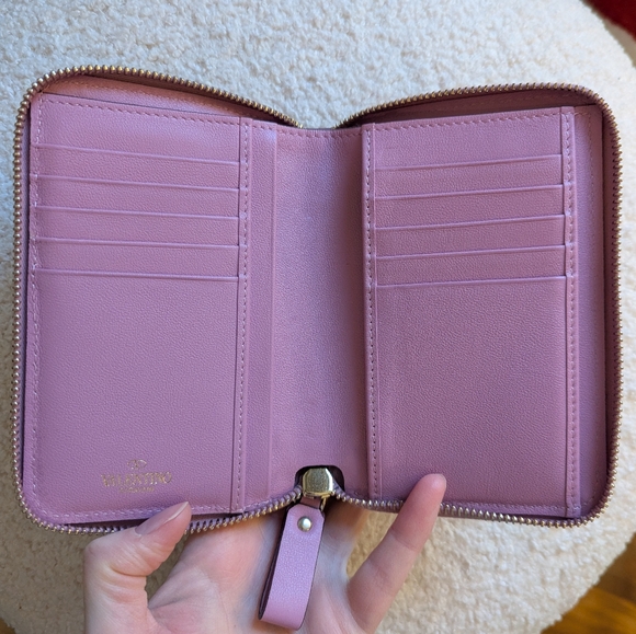 2 Piece! Valentino Garavani Rockstud Purple - Pink Wallet and Card Holder - Picture 7 of 16